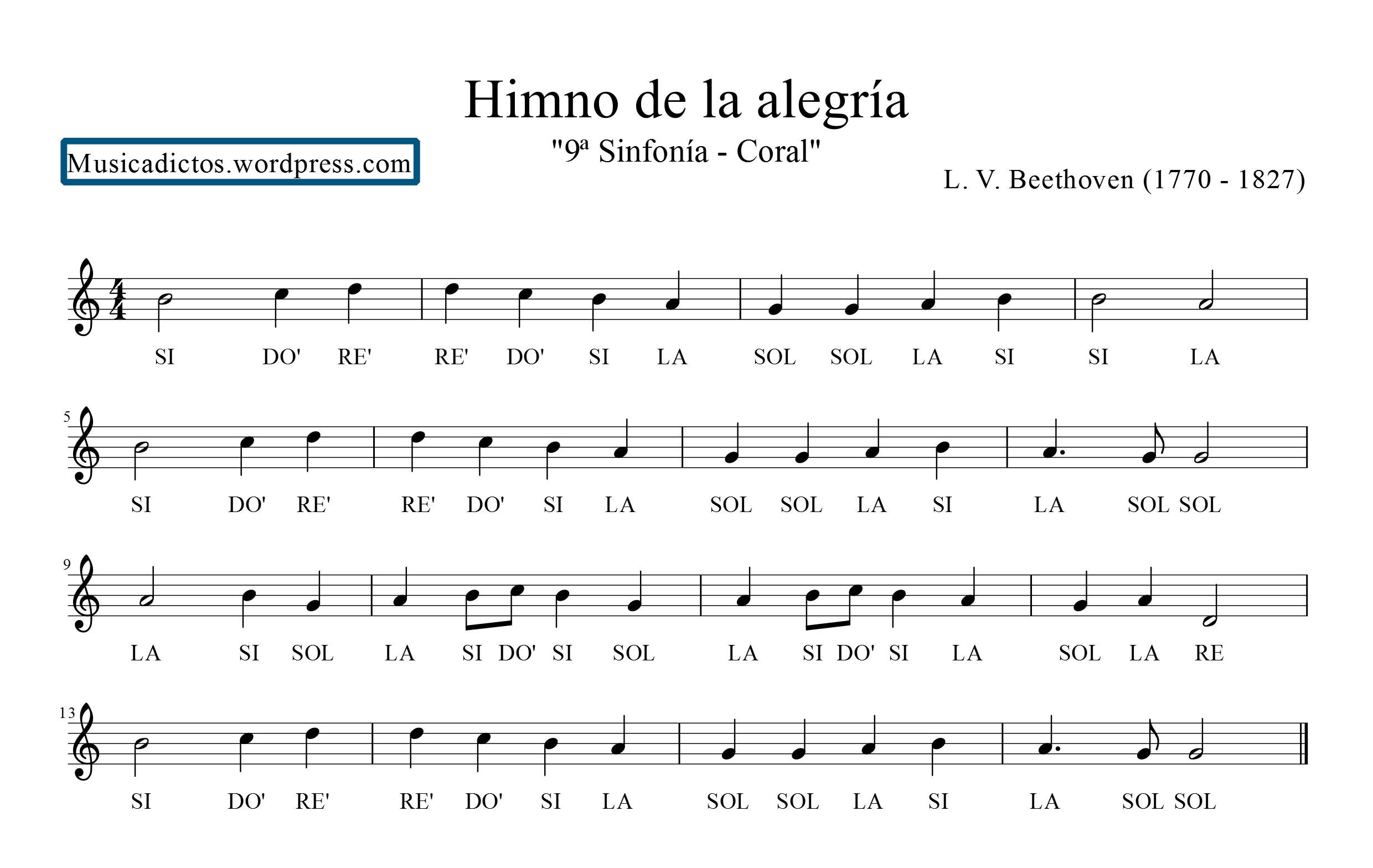 Resultado de imagen de partitura del himno de la alegrÃ­a flauta